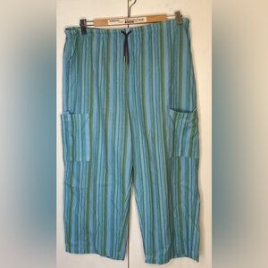 Fresh Produce cotton drawstring capris. Pastel stripes, lg